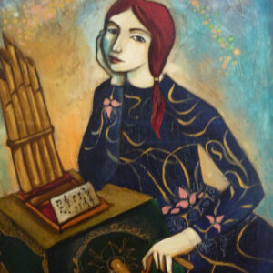 Frau mit Orgel