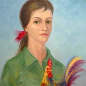 muchacha con gallo